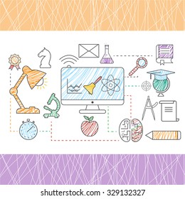 Concept distance training. modern minimalist flat design. Sketch for web, mobile app, printing and banners. Vector illustration.