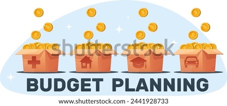 concept of distributing the family budget, collecting money for school, medicine, house and car