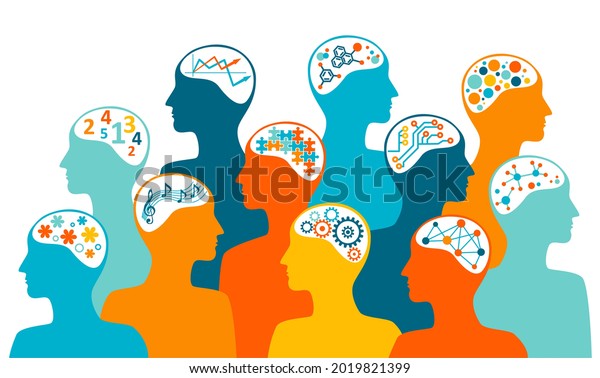 Concept of the diversity of people\'s\
talents and skills associated with different\
brains.
