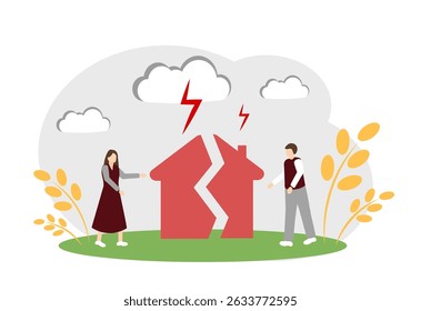 The concept of divorce and division of property. A man and a woman divorce