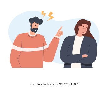 Concept of divorce, misunderstanding in the family. Angry men and offended women
