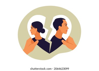 Concept of divorce, misunderstanding in family. Disagreement, relationship troubles. Man and woman in a quarrel. Conflicts between husband and wife. Vector. Flat