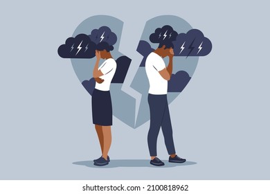 Concept of divorce, misunderstanding in family. Disagreement, relationship troubles. Man and woman in a quarrel. Conflicts between husband and wife. Vector. Flat