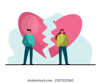 Concept of divorce, misunderstanding in family. Disagreement, relationship troubles. Man and woman in a quarrel. Conflicts between husband and wife. Vector.