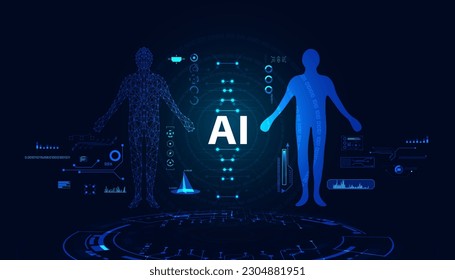 concept dna human and ai gene editing gene learning robot digital blue technology modern on beautiful background