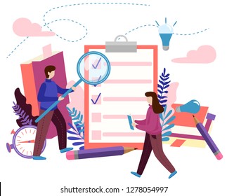 Concept to do list, checklist, done job, creative process for web page, presentation, banner, social media, cards and posters. Modern flat vector illustration