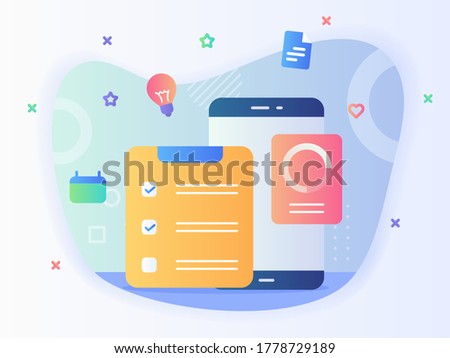 Concept of to do list task done check list calendar smartphone with flat style.