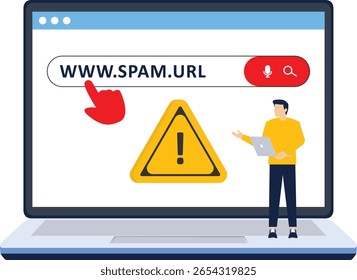 concept Concept do not click on spam URLs, suspicious and dangerous hyperlinks. modern graphic elements for landing page, blank state ui, infographics, icons. flat design vector illustration.

