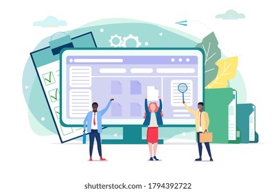 Concept of document management in business company. Vector illustration. Paperwork in business company