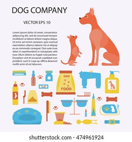 Concept with dog care isolated elements. Pets shop poster vector illustration. Puppy care concept. Place for your text Vector illustration eps10