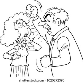 concept of domestic violence against a woman in the form of a woman covering her face and fist and the silhouette of a brutal beating man.