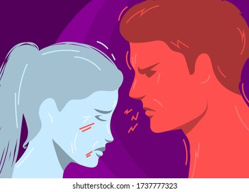 Concept of Domestic violence. Man threatening to woman. Flat design, vector illustration.