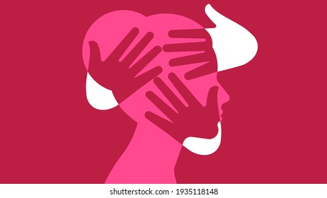 Concept of domestic violence - silhouette of a woman's head and other hands gesture. Vector illustration on a white background.