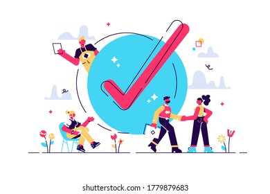 Concept done job, checklist, pc monitor with long paper document and to do list with checkboxes, for web page, banner, presentation, social media, documents, cards, posters. Vector illustrationn