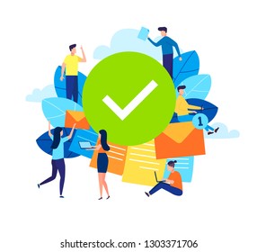 Concept done job, finished project , online quiz, completed things or done test, feedback, approved choice, idea of task done, for web page, banner, presentation, social media, documents, cards