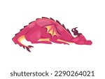 Concept Dragon sleeping. The illustration is a flat, vector, cartoon design featuring a cute dragon sleeping soundly on a white background. Vector illustration.