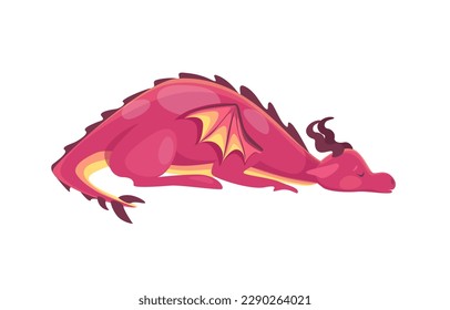 Concept Dragon sleeping. The illustration is a flat, vector, cartoon design featuring a cute dragon sleeping soundly on a white background. Vector illustration.