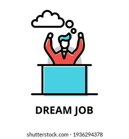 Concept Of Dream Job Icon, Modern Flat Thin Line Design Vector Illustration, For Graphic And Web Design