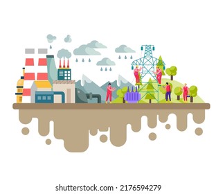 Concept Of Drilling For Crude Oil, Energy, Fossil, Fuel, Gas, Refinery, Petroleum, Environmental Impact. Ecological Flat Illustration.