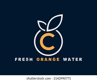 the concept of a drink brand logo with the shape of an orange and inside there is the letter c which signifies vitamin c
