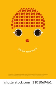 concept drink coffee cup good morning Poster happy smile and text and vector and illustration