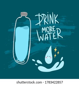 Concept drink more water, drinking water in a glass bottle. Vector correct daily habits, morning rituals. Zero waste