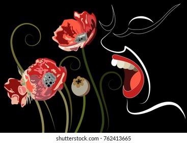 The concept of drug (opiate) problems. Suitable for invitation, flyer, sticker, poster, banner, card, label, cover, web. Vector illustration.