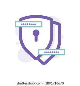 a concept of dual protection or security icon, two authentication. illustration of a shield, password, and keyhole symbol. flat style. vector design element - Shutterstock ID 1891716670