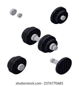 Concept with dumbbells working out in isometric style for print and design.Vector illustration.