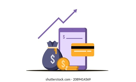 concept of e wallet and credit card exchange with real money,  financial savings and online payment for good business. vector illustration