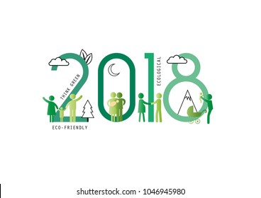 Concept of the earth day 2018, ecological and family-friendly environment. Vector illustration in thin line style.