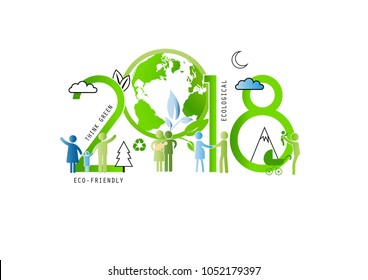 Concept of the earth day 2018, ecological and family-friendly environment. Vector illustration in thin line style.