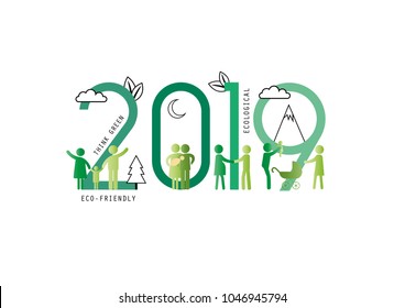 Concept of the earth day 2019, ecological and family-friendly environment. Vector illustration in thin line style.