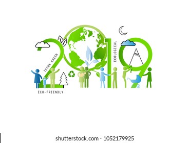 Concept of the earth day 2019, ecological and family-friendly environment. Vector illustration in thin line style.