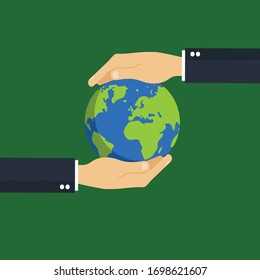 concept of earth - Hands holding Earth.Conceptual vector illustration in flat style design.Isolated on background.