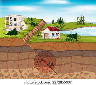 Concept of earthquake damage to house illustration