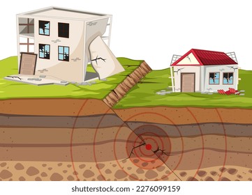Konzept der Erdbebenschäden an Wohnungsgrafik