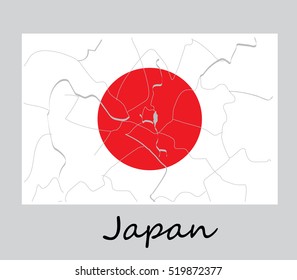 The concept of the earthquake in Japan. Cracks on the flag