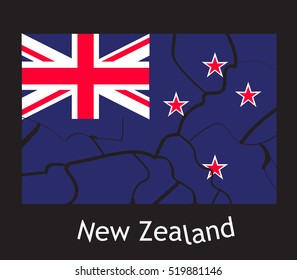 Concept earthquake in New Zealand. Cracks on the flag.