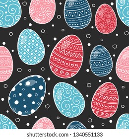 Concept of an Easter background with hand drawn eggs. Vector