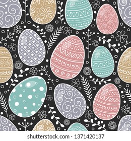Concept of an Easter background with hand drawn eggs. Vector