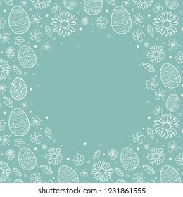 Concept of Easter background with hand drawn eggs and flowers. Vector