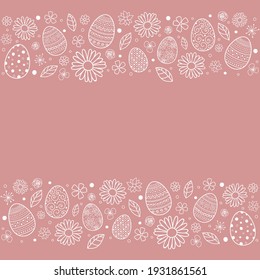 Concept of Easter background with hand drawn eggs and flowers. Vector