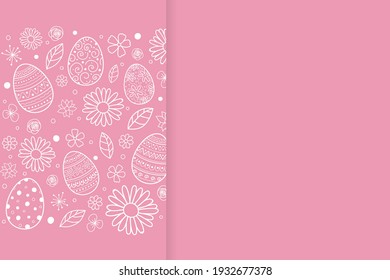 Concept of Easter background with hand drawn eggs and flowers. Vector