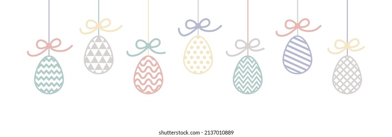 Concept of an Easter banner with hanging eggs. Vector