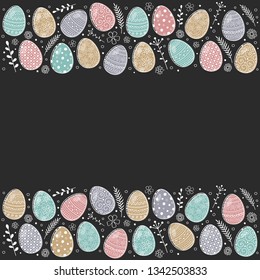 Concept of an Easter brochure with retro hand drawn eggs. Vector