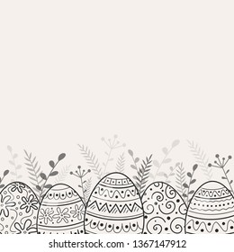 Concept of an Easter brochure with retro hand drawn eggs. Vector