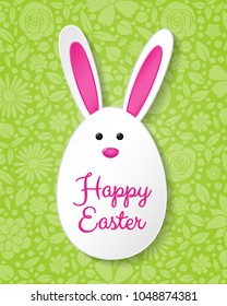 Concept of Easter card with bunny and greetings. Vector.