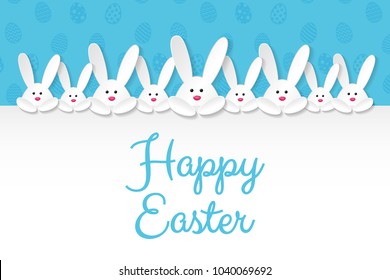 Concept of Easter decoration with cute bunnies and greetings. Vector. 