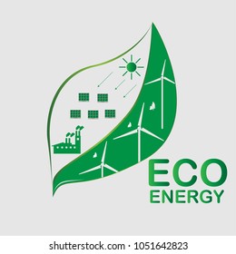 concept eco, Environmentally friendly green factory with solar cell and wind turbine. illustration vector